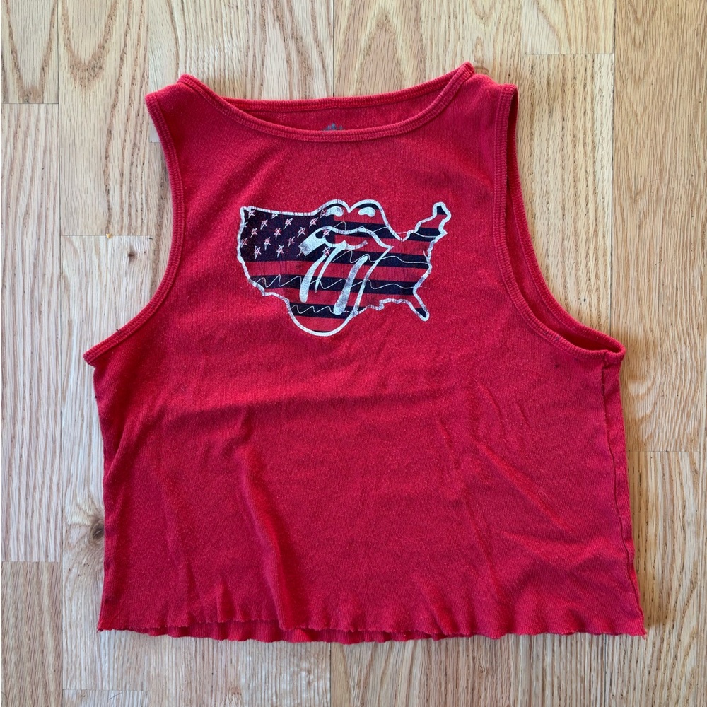 Urban Outfitters The Rolling Stones Cropped Red Americana Graphic Tank Top
